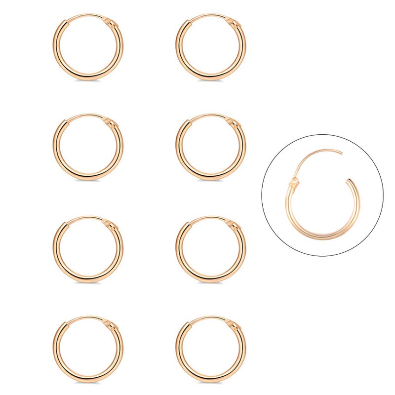 EPIRORA أقراط هووب فضية EPIRORA - أقراط غضروفية صغيرة للنساء والرجال، 4 أزواج من أقراط tragus من الفضة الإسترلينية 925 المضادة للحساسية (ذهبي، 8 مم × 4) - Image 1